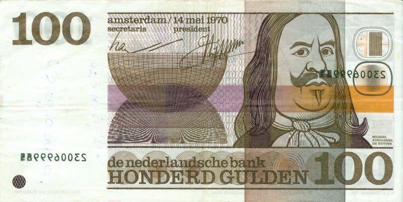 Netherlands - 100 Gulden 1970 De Ruyter met leuke MISDRUK (Mev. 122-1 / AV 86.1a...