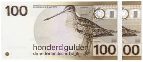 Netherlands - 100 Gulden 1977 Snip (Mev. 123-1 / AV 87.1a.1.1) - UNC / Totaal 2 stuks