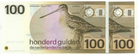 Netherlands - 100 Gulden 1977 Snip (Mev. 123-1 / AV 87.1b) - UNC/UNC- / Totaal 2 stuks met opeenvolgende serienummers