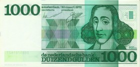 Netherlands - 1000 Gulden 1972 Spinoza (Mev. 155-1 / AV 109.1a.1.2) #0085701627 - zeldzame variant met wigvormige snijtekens, ongelijkbenig plaatdrukk...