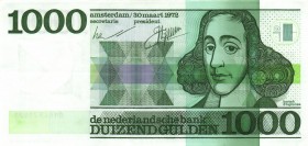 Netherlands - 1000 Gulden 1972 Spinoza (Mev. 155-1 / AV 109.1b) - serie 0164, 0169, 0240 en 0244 -wigvormige snijtekens, vlasloos papier (4) + 1000 Gu...