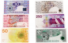 Netherlands - Presentatieset Nederlandse bankbiljetten: 10, 25, 50, 100, 250, 1000 Gulden in Plexiglas. (PS1) - Deze set is cadeau gedaan aan relaties...