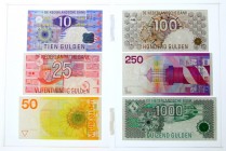 Netherlands - Presentatieset Nederlandse bankbiljetten: 10, 25, 50, 100, 250, 1000 Gulden in Plexiglas. (PS1) - Deze set is cadeau gedaan aan relaties...