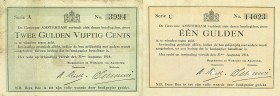 Netherlands - Noodgeld - Amsterdam - Gemeentelijk noodgeld WO I - 1 Gulden 1914 met 2x sterperforatie en 2½ Gulden 1914 serienrs. U 14023 en A 3994 (V...