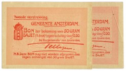 Netherlands - Noodgeld - Amsterdam - Gemeente Amsterdam 2e verstrekking - Bon van 0,30 gulden z.j. (ca. 1915-1920) voor 50 gram sajet (½ knot) in rood...