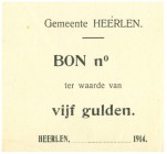 Netherlands - Noodgeld - Heerlen - Gemeentelijk noodgeld WO I - Talon behorende bij 5 Gulden 1914 (V. 16.1 / PL540.3.x1) met op VZ tekst en KZ Blanco ...