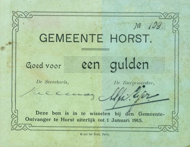 Netherlands - Noodgeld - Horst - Gemeentelijk Noodgeld WO I - 1 Gulden 1 januari...