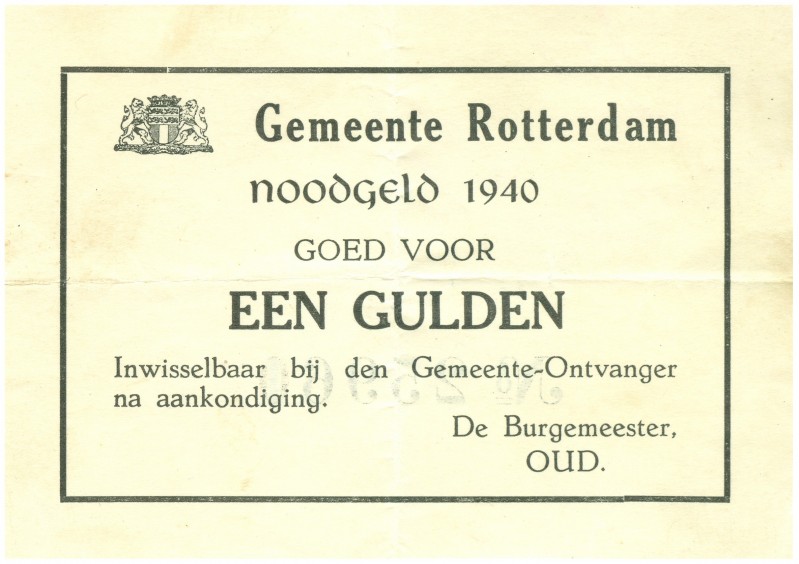 Netherlands - Noodgeld - Rotterdam - Gemeentelijk noodgeld WO II - 1 Gulden 1940...