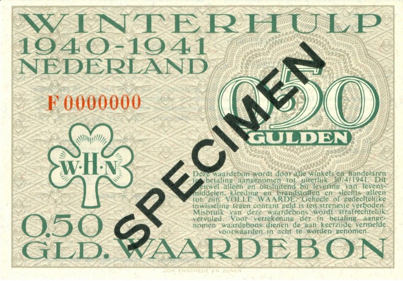 Netherlands - Winterhulp - 0.50 Gulden 1940/41 SPECIMEN zwarte opdruk met serien...