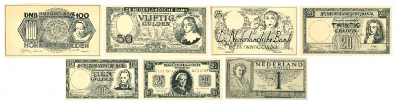 Netherlands - Overige - Serie inkt tekeningen gebaseerd op NL bankbiljetten: 1 G...