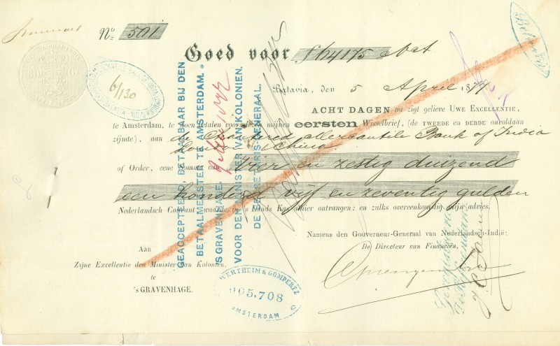 Dutch Indies - Wisselbrieven - Eerste en derde wisselbrief van ƒ 64175,00 uitges...