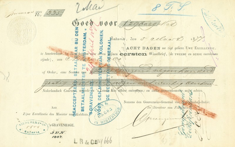 Dutch Indies - Wisselbrieven - Wisselbrief van ƒ 2960,29 uitgeschreven te Batavi...