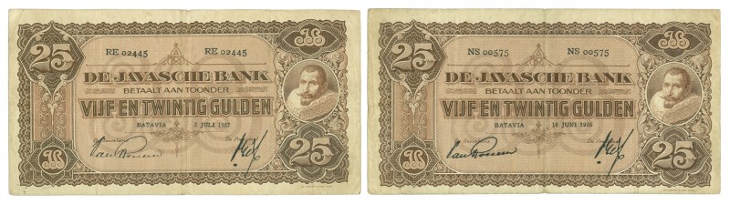 Dutch Indies - 25 Gulden 2 juli 1927 + 10 juni 1926 J.P. Coen (P. 71a / H-128a+b...