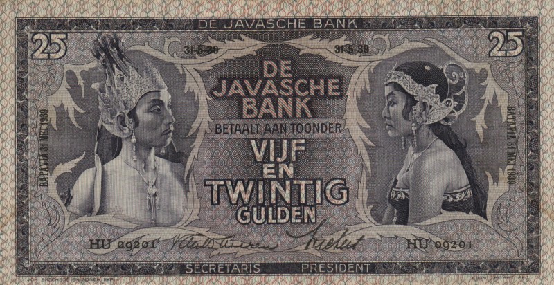 Dutch Indies - 25 Gulden 24.5.1939 Javaanse Dansers (P. 80b / Mev. 142b) - handt...