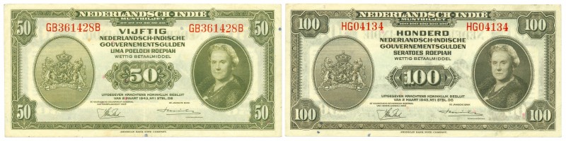 Dutch Indies - 50 Cent, 1, 2½, 5, 10, 25, 50, 100 Gulden 1943 Wilhelmina NICA se...