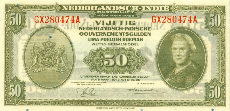 Dutch Indies - 50 Gulden 1943 Wilhelmina "NICA" (P. 116 / Mev. 173c / H-172c) - ...