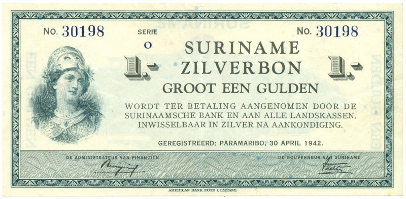 Suriname - 1 Gulden 30.4.1942 Zilverbon (P. 105c / PLS12.2b) - ZF+