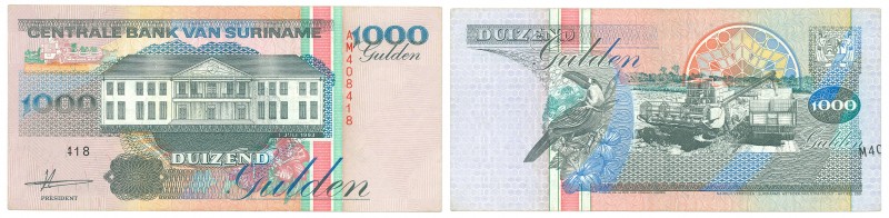 Suriname - 1000 Gulden 1.7.1993 met leuke MISDRUK (P. 141a) waarbij deel van ser...