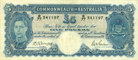World Banknotes - Australia - 5 Pounds ND (1941) King George VI (P. 27b) - sign. Armitage/MacFarlane - F/VF