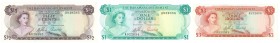 World Banknotes - Bahamas - ½ Dollar L.1965 Elizabeth II (P. 17a) - 2 signatures - a.UNC + 1 Dollar L.1965 Elizabeth II (P. 18a) - 2 signatures + 3 Do...