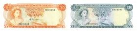 World Banknotes - Bahamas - 5 Dollars L.1974 (P. 37a) - VF + 10 Dollars L.1974 - F/VF - Total 2 pcs.