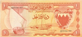 World Banknotes - Bahrain - 1 Dinar L.1964 Dhow at left, arms at right (P. 4a) - Total 10 pcs. in avg. VF