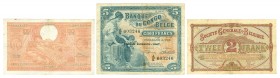 World Banknotes - Belgium - 2 Francs 7.4.1915 Queen Louise Marie (P. 87) + 100 Francs-20 Belgas 4.11.1944 Elisabeth + Albert (P. 113) Orange + French ...