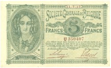 World Banknotes - Belgium - 5 Francs 11.7.1917 Portrait Queen Louise-Marie at left (P. 88 / Ros. 435) - VF/XF