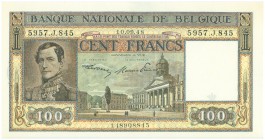 World Banknotes - Belgium - 100 Francs 10.09.1948 King Leopold I (P. 126) - a.UNC/UNC