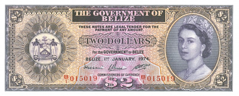 World Banknotes - Belize - 2 Dollars 1.1.1974 Queen Elizabeth II (P. 34a) - a.UN...