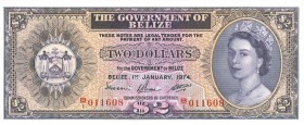 World Banknotes - Belize - 2 Dollars 1.1.1974 Queen Elizabeth II (P. 34a) - UNC