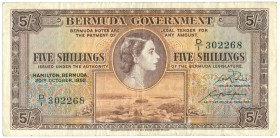 World Banknotes - Bermuda - 5 Shillings 20.10.1952 Queen Elizabeth II (P. 18a) - F/VF