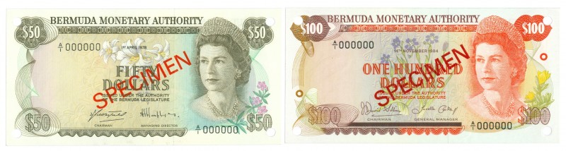 World Banknotes - Bermuda - 1 Dollar 1.7.1975 SPECIMEN (P. 28s), 5 Dollars 6.2.1...