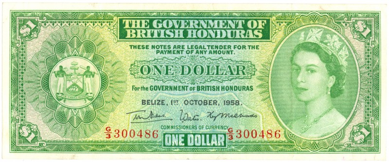 World Banknotes - British Honduras - 1 Dollar 1.10.1958 Queen Elizabeth II (P. 2...