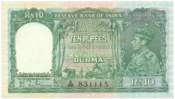 World Banknotes - Burma - 10 Rupees ND. (1938) George VI (P. 5) - 2 pinholes - a.UNC