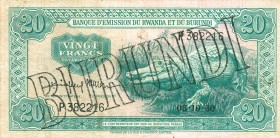 World Banknotes - Burundi - 20 Francs 05.10.1960 ovpt. Burundi on Rwanda-Burundi (P. 3) - VF