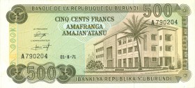 World Banknotes - Burundi - 500 Francs 01.08.1971 Bank building at right - VF+