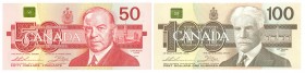 World Banknotes - Canada - 50 Dollars 1988 William Lyon MacKenzie King (P. 98a) + 100 Dollars 1988 Robert Borden - Total 2 pcs. in UNC