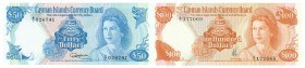 World Banknotes - Cayman Islands - 1, 5, 10, 25, 40, 50 + 100 Dollars L.1974 (1981-1987) Queen Elizabeth II at right (P. 5d, 6a, 7a, 8a, 9a, 10a + 11a...