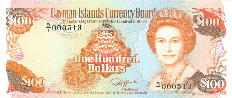 World Banknotes - Cayman Islands - 5, 10, 25 + 100 Dollars 1991 Queen Elizabeth ...