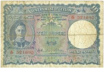 World Banknotes - Ceylon - 10 Rupees 4.8.1943 King George VI / Temple of the Tooth (P. 36Aa) - F