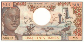 World Banknotes - Chad - 500 Francs ND (1974) Woman + birds (P. 2a) - 2 pinholes - UNC