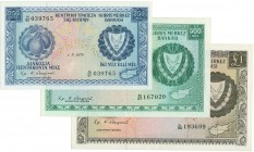 World Banknotes - Cyprus - 250 Mils 1.5.1978 (P. 41c) - XF+ 500 Mils 1.9.1979 (P. 42c) - XF + 1 Pound 1.5.1978 (P. 43c) - XF/UNC - Total 3 pcs.