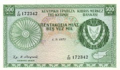 World Banknotes - Cyprus - 500 Mils 1.9.1971 Arms at right + map / Mountain road + trees (P. 42a) - UNC