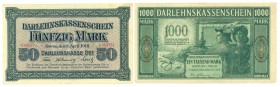 World Banknotes - Deutschland - I. Weltkrieg (1914-1918) - Occupation of Lithuania 50 Mark 4.4.1918 (P. R132 / Ros. 469) - VF + 1000 Mark 4.4.1918 (P....