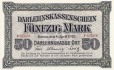 World Banknotes - Deutschland - Militär- und Besatzungsausgaben - I. Weltkrieg - Germany Darlehnskasse Ost. Kowno (Kaunas) Currency for occupied Lithu...