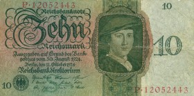 World Banknotes - Deutschland - Reichsbank (1924-1945) - 10 Mark 11.10.1924 (P. 175 / Ro. 168b) 8-Stellig Buchstabe - F/VF