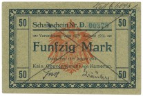 World Banknotes - Deutschland - Nebengebiete - Kamerun - 50 Mark 12.8.1914 (P. 2c / Ros. 963c) - Cancelled with cross + annotations - 2 pinholes - XF