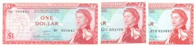 World Banknotes - East Caribbean States - 1 Dollar ND (1965) Queen Elizabeth II (P. 13a, 13d, 13f) - Total 3 pcs. in UNC