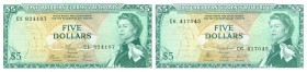 World Banknotes - East Caribbean States - 5 Dollars ND (1965) Queen Elizabeth II (P. 14e + 14g) - Total 2 pcs. - UNC